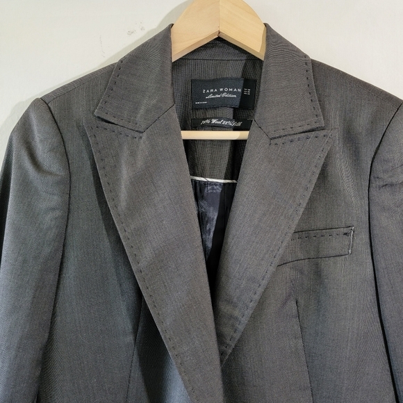 ZARA Woman Limited Edition Wool Silk Blend Blazer Sz 6 Gray Single Breasted Line - Picture 3 of 12
